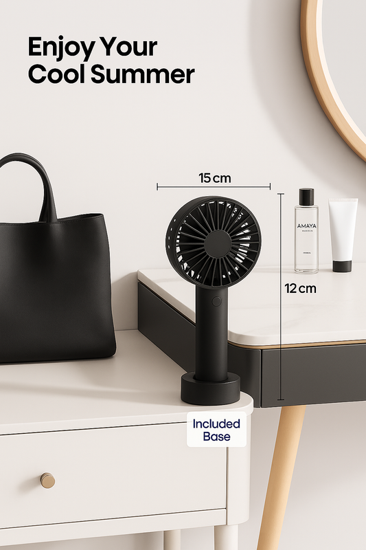 Sattvya Portable Mini Hand Fan – Rechargeable, Ultra-Quiet, 3 Speed Modes, Long-Lasting 1800mAh Battery, Compact & Lightweight, Perfect for Travel & Outdoors