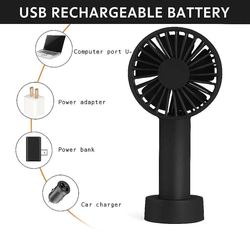 Sattvya Portable Mini Hand Fan – Rechargeable, Ultra-Quiet, 3 Speed Modes, Long-Lasting 1800mAh Battery, Compact & Lightweight, Perfect for Travel & Outdoors